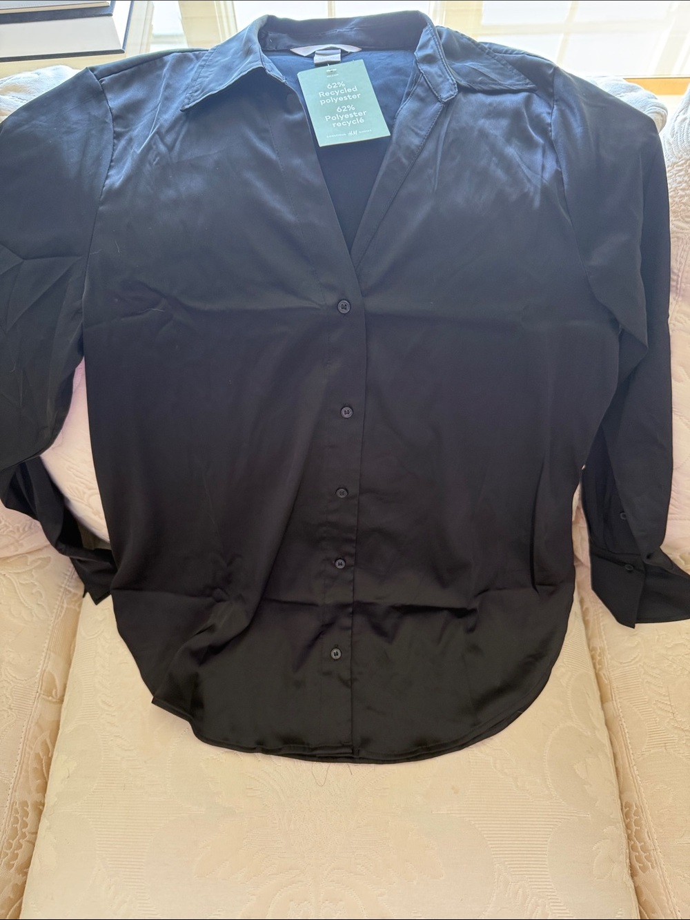 H&M black satin button down